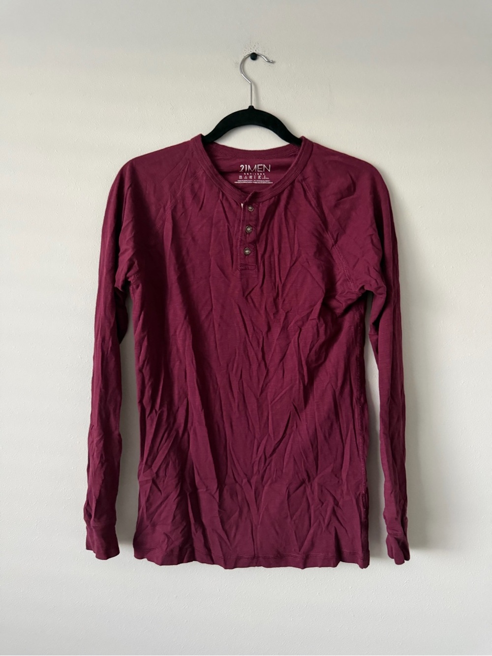 21MEN Burgundy Long-Sleeve Henley Shirt